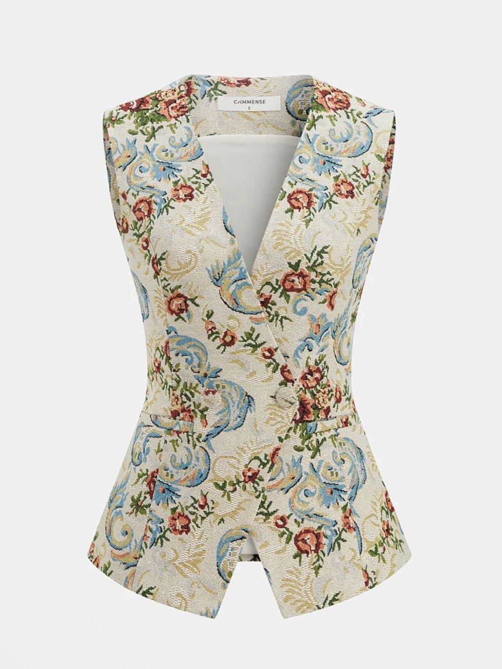 Commense Cream Floral Tapestry Tailored Vest